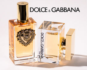 Dolce & Gabbana women’s perfume bottles styled on a white background.