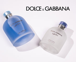 Dolce & Gabbana Light Blue fragrance bottles on a white background.