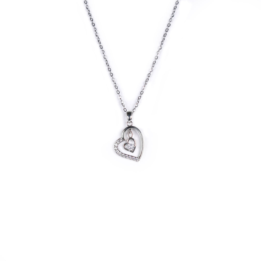 Sterling Silver Plated Heart Necklace with CZ