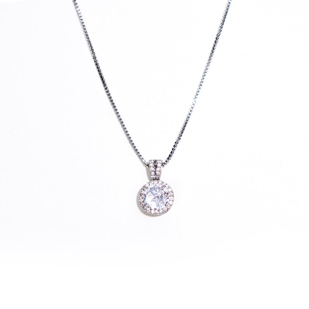Silver Plated CZ Brilliant Cut Pendant Necklace